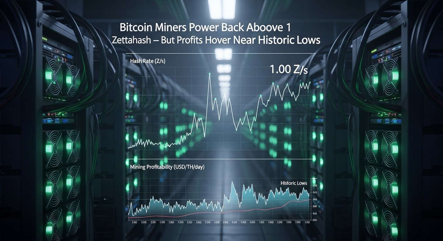 Bitcoin Miners Power Back Above 1 Zettahash — But Profits Hover Near Historic Lows